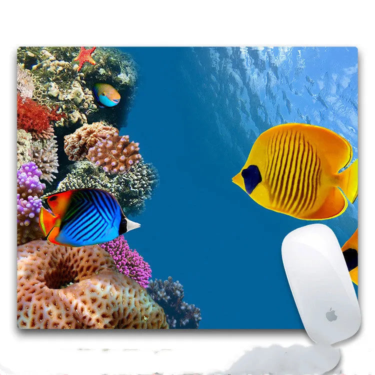 Customisable rectangular rubber and cloth mouse pad with non-slip base, showing a printed design option.