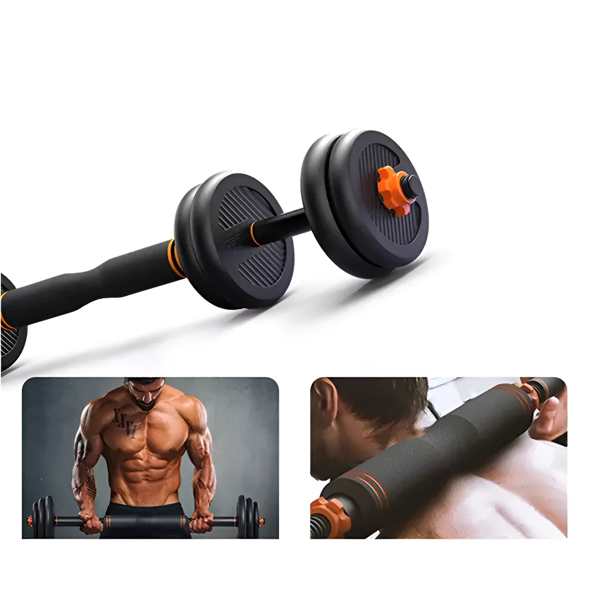 Men's rubberized dumbbell kettlebell barbell set with plastic concrete core, 42cm length
