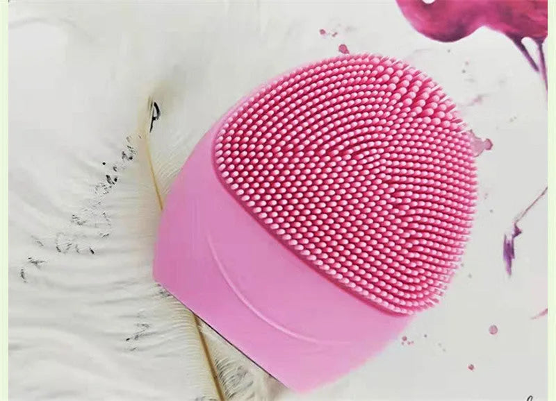 Electric ultrasonic beauty apparatus with silicone brush, two gear positions, rechargeable, blue or pink, style A or B