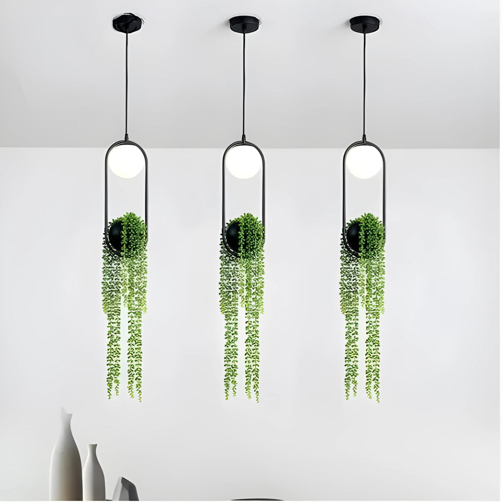 Iron aisle chandelier with fishing line lamp shape and optional plant pot decoration
