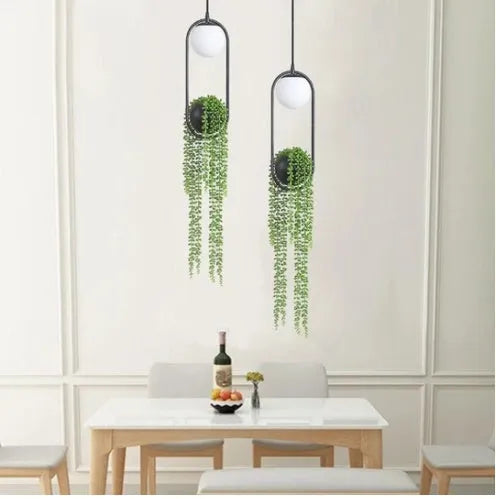 Iron aisle chandelier with fishing line lamp shape and optional plant pot decoration