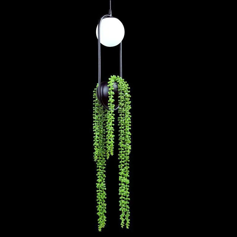 Iron aisle chandelier with fishing line lamp shape and optional plant pot decoration