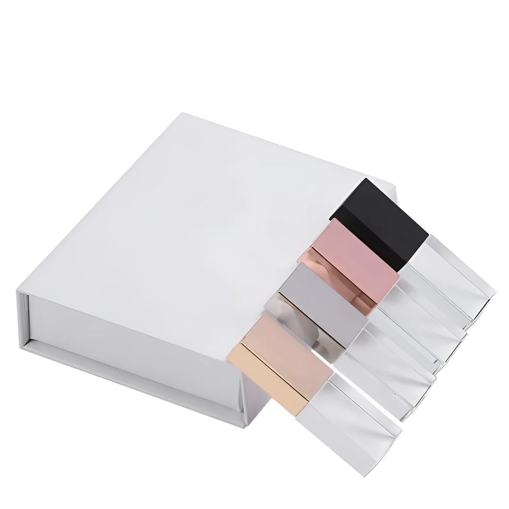 Crystal USB flash drive with transparent glass and stainless steel shell, 60 x 18 x 10mm, in gold, rose gold, or silver