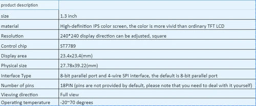 1.3 inch IPS LCD display module with 240x240 resolution and 18-pin connector for electronic projects