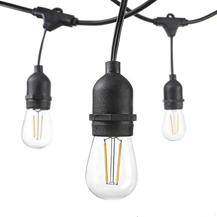 15-metre black decorative light string with 15 bulbs for indoor and outdoor festoon lighting