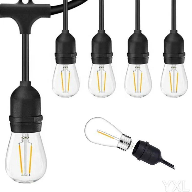 15-metre black decorative light string with 15 bulbs for indoor and outdoor festoon lighting