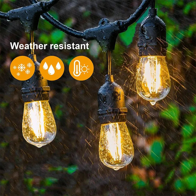 15-metre black decorative light string with 15 bulbs for indoor and outdoor festoon lighting