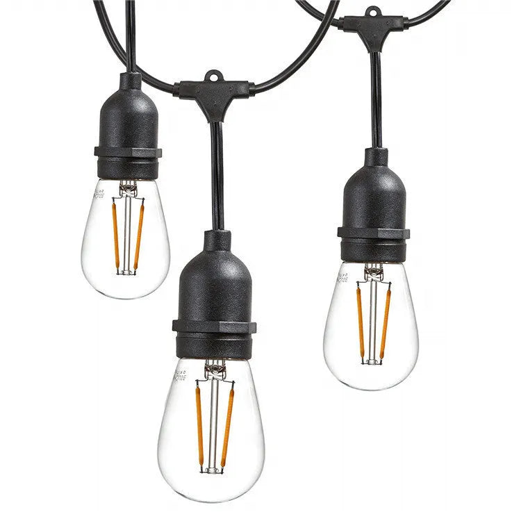 15-metre black decorative light string with 15 bulbs for indoor and outdoor festoon lighting