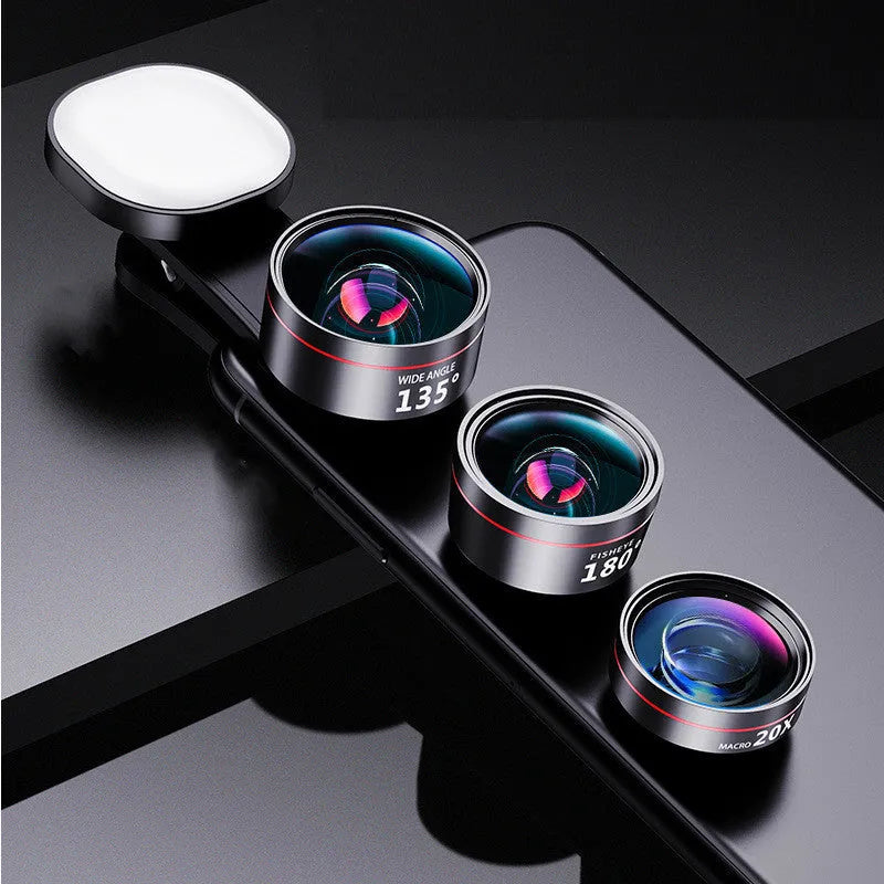 Universal fill light attachment for HD cameras with professional wide angle, macro and fish eye lenses