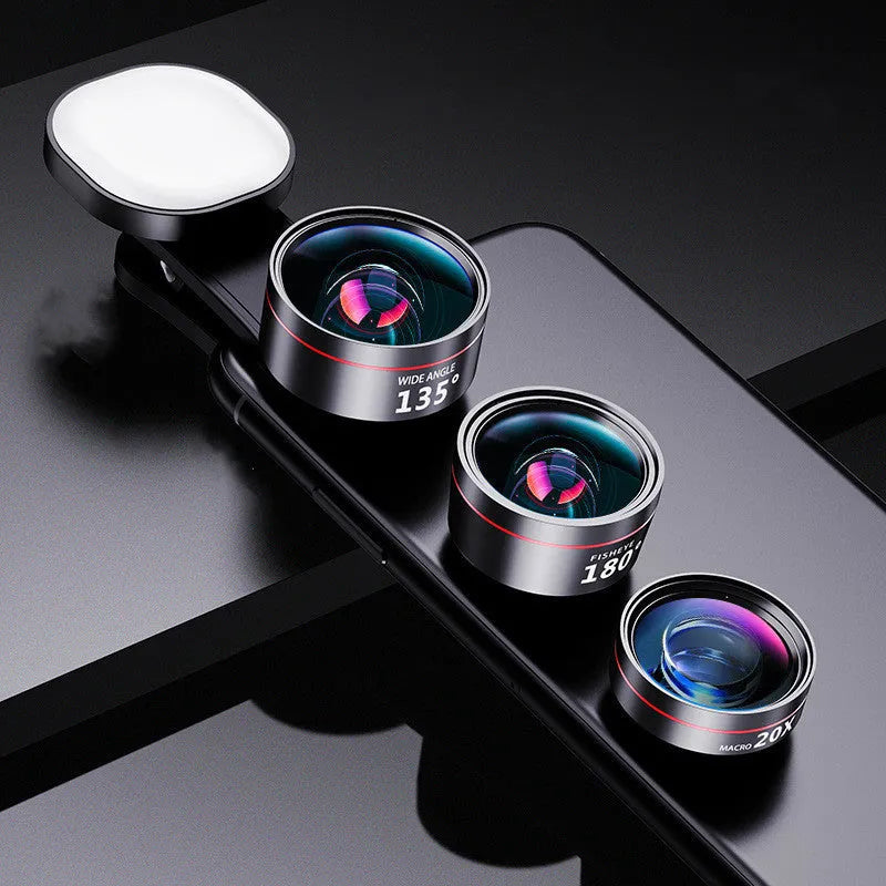 Universal fill light attachment for HD cameras with professional wide angle, macro and fish eye lenses