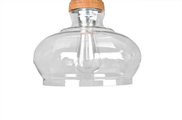 Glass wood grain single head pendant light with adjustable cord on white background