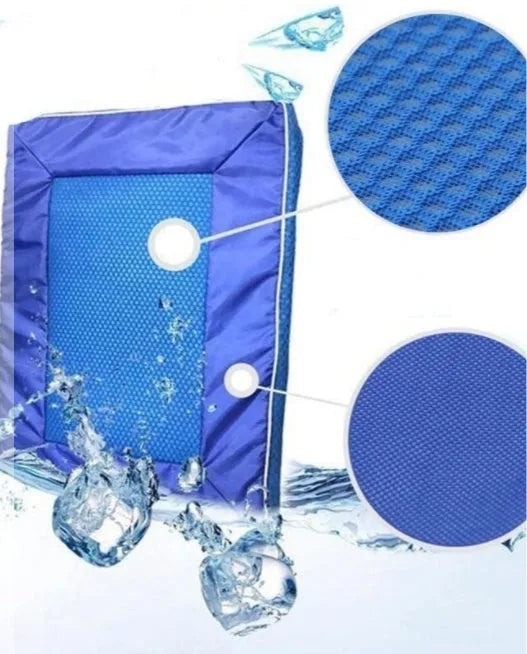 Blue pet cooling ventilation mat made from cool nylon Oxford with POE inner cushion, available in multiple sizes