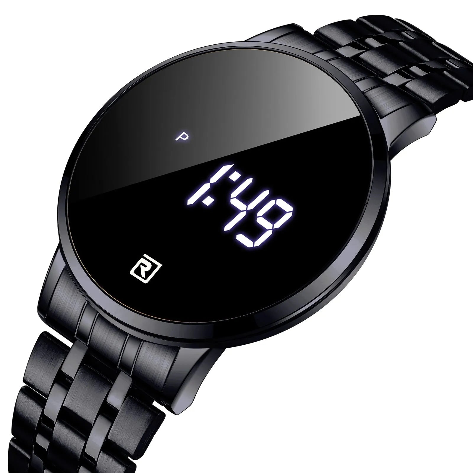Touch screen digital display calendar electronic watch with alloy case in gold colour option