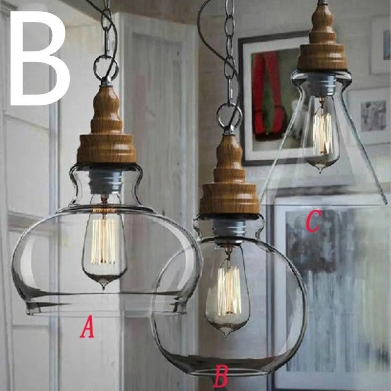 Glass wood grain single head pendant light with adjustable cord on white background
