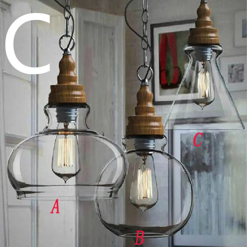 Glass wood grain single head pendant light with adjustable cord on white background