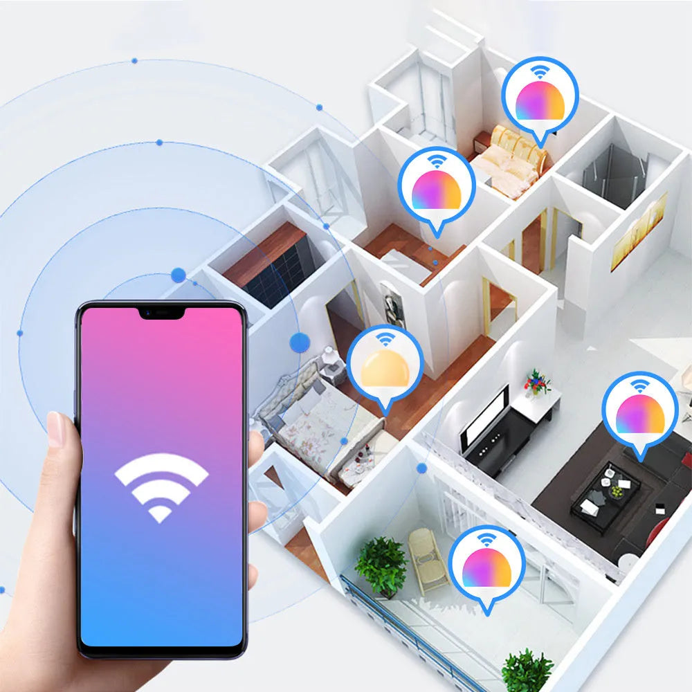 WiFi smart LED light bulb with E27 and B22 cap options for colour-changing and voice-controlled lighting