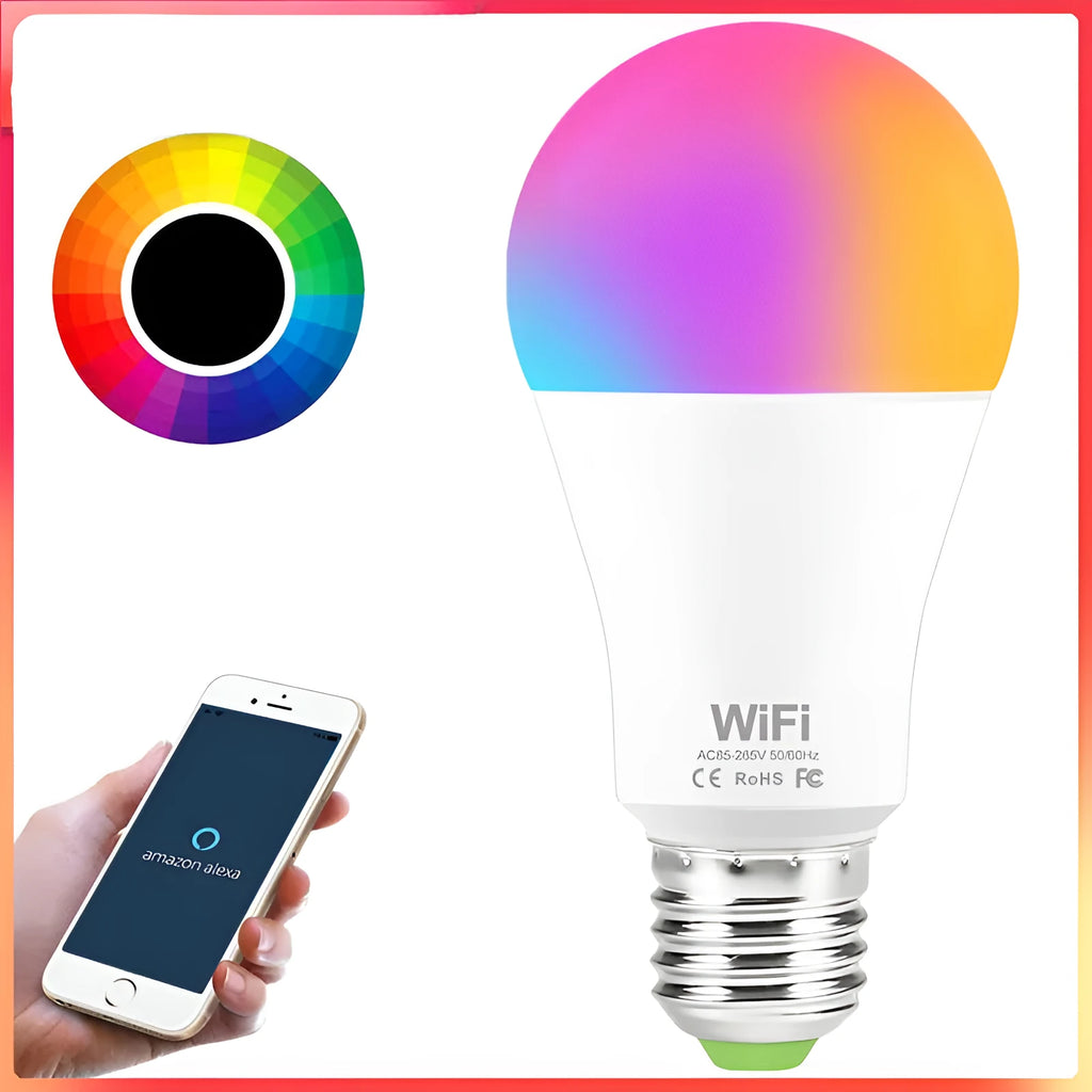 WiFi smart LED light bulb with E27 and B22 cap options for colour-changing and voice-controlled lighting