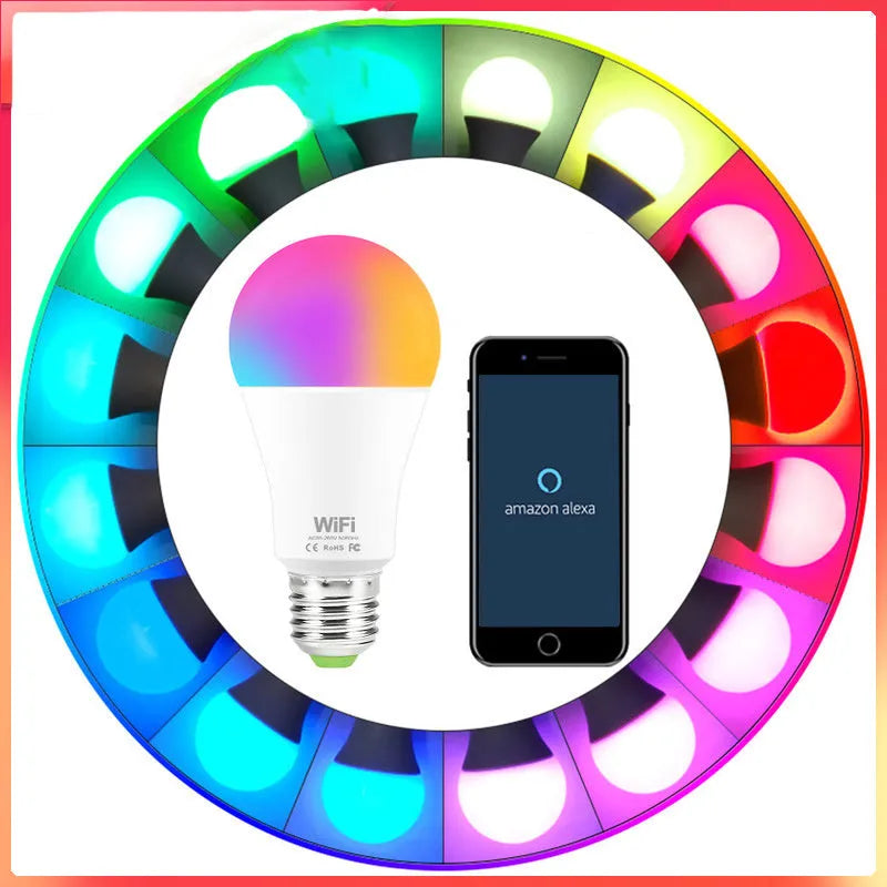 WiFi smart LED light bulb with E27 and B22 cap options for colour-changing and voice-controlled lighting