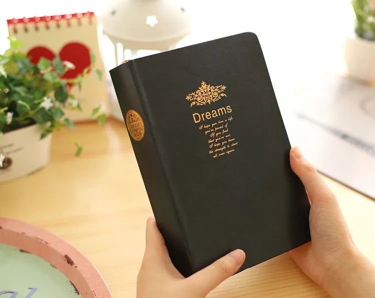 Jingu Super Thick Notebook with imitation leather cover, showing its photo colour and substantial 35mm depth.