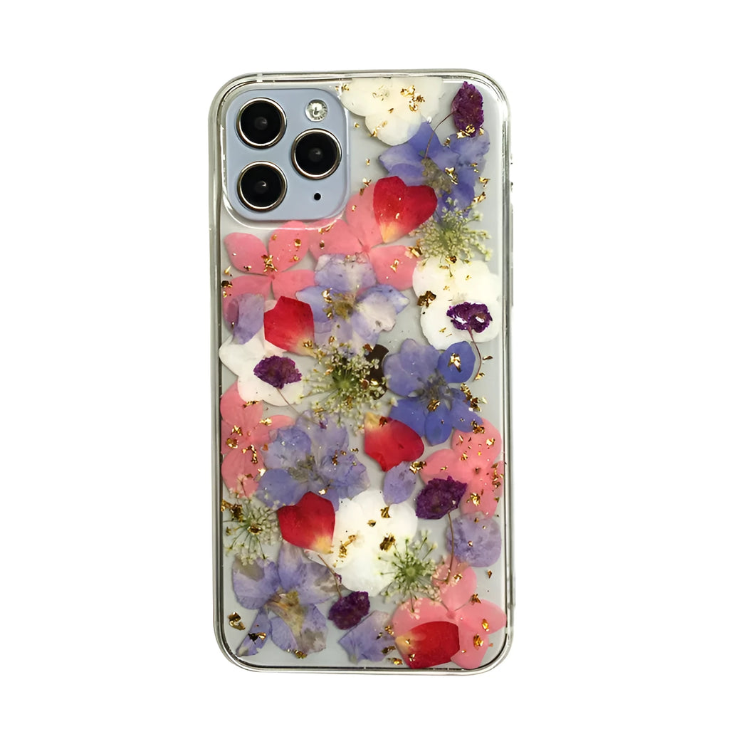 Real dried flower silicone phone case for Apple iPhone in colourful design
