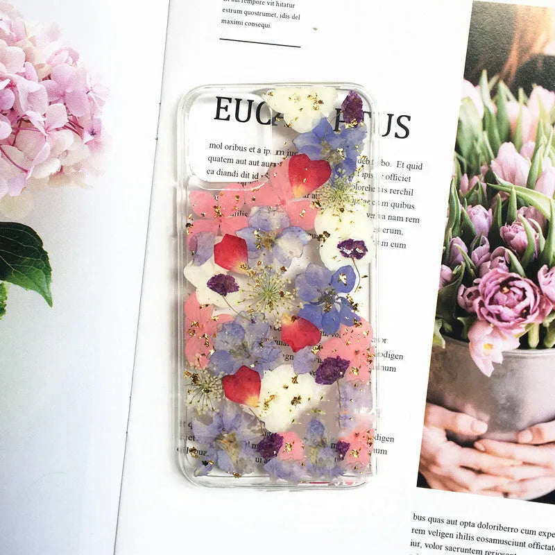 Real dried flower silicone phone case for Apple iPhone in colourful design