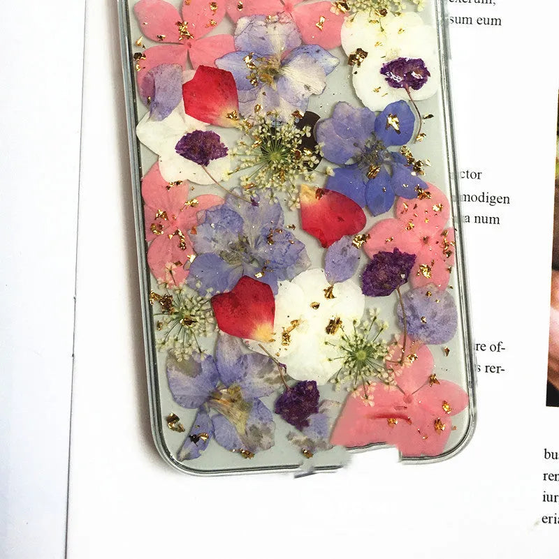 Real dried flower silicone phone case for Apple iPhone in colourful design