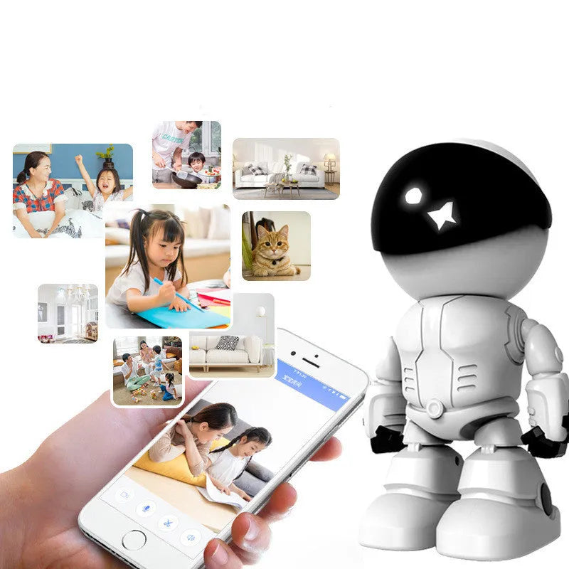 Silver plastic HD night vision robot surveillance camera with 355-degree rotation capability