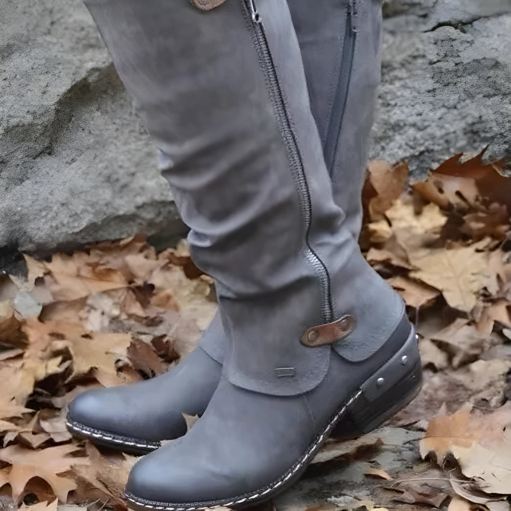 Women’s PU ankle boots with block heel and round toe in black colour option
