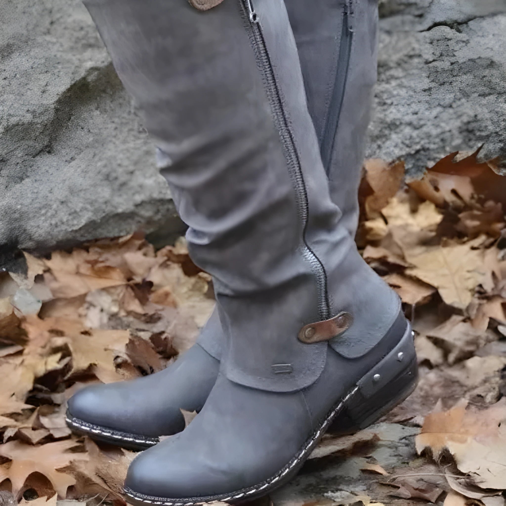 Women’s PU ankle boots with block heel and round toe in black colour option
