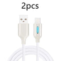 Fabric braided USB charging cable in various colours with Android, iPhone, and Type-C connectors