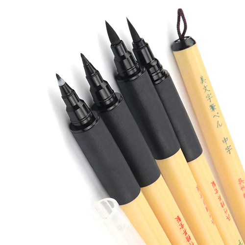 Bamboo calligraphy practice pen with soft hair tip and interchangeable nibs for Chinese writing