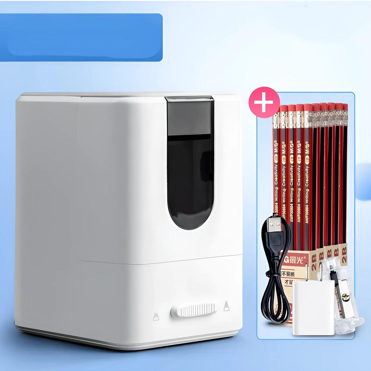Chenguang automatic electric pencil sharpener in white with spare blade holder and power cord