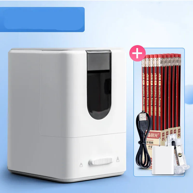 Chenguang automatic electric pencil sharpener in white with spare blade holder and power cord