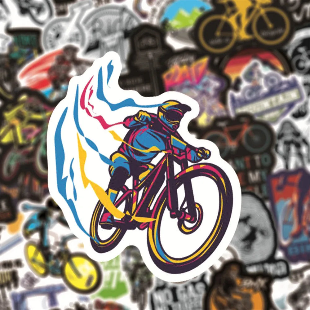 Set of 50 bicycle doodle stickers for mountain bike personalisation with strong-adhesion vinyl construction