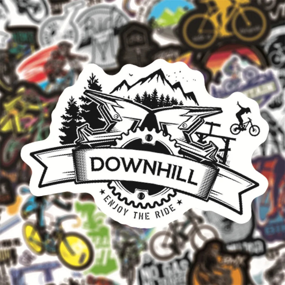 Set of 50 bicycle doodle stickers for mountain bike personalisation with strong-adhesion vinyl construction