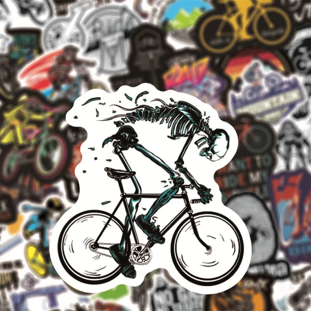 Set of 50 bicycle doodle stickers for mountain bike personalisation with strong-adhesion vinyl construction
