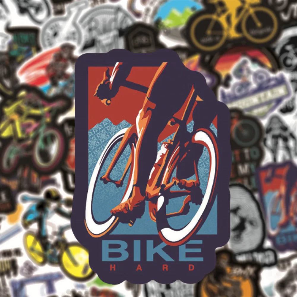 Set of 50 bicycle doodle stickers for mountain bike personalisation with strong-adhesion vinyl construction