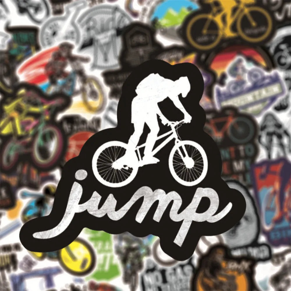 Set of 50 bicycle doodle stickers for mountain bike personalisation with strong-adhesion vinyl construction