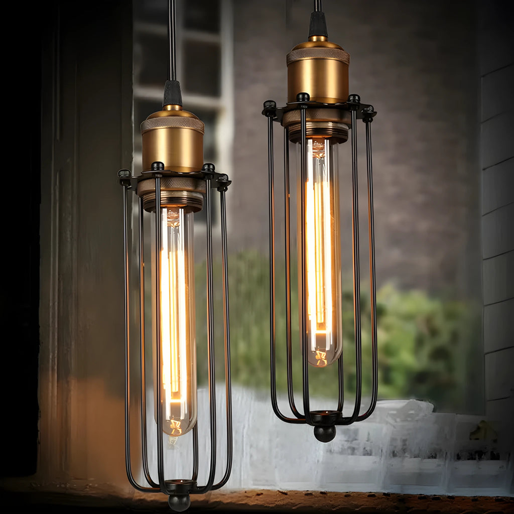 Brown iron gladiator-style chandelier with a fishing line design for ceiling installation.