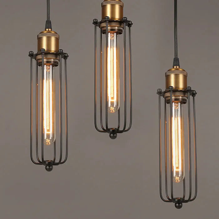 Brown iron gladiator-style chandelier with a fishing line design for ceiling installation.