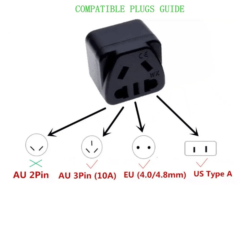 Square three-pin UK international plug adapter with five output ports in black or white
