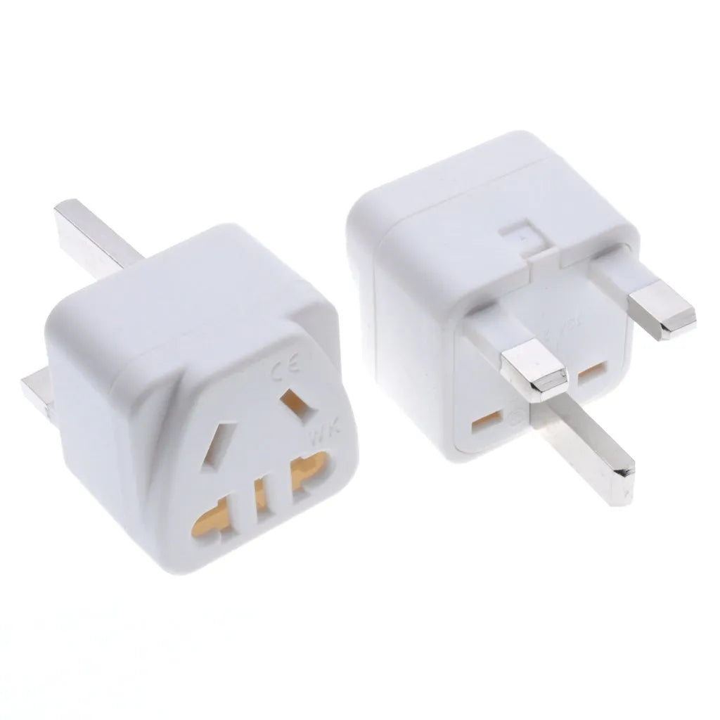 Square three-pin UK international plug adapter with five output ports in black or white