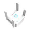 PIXLINK AC24 dual-band wireless router in black or white, showing ports and international power plug options.