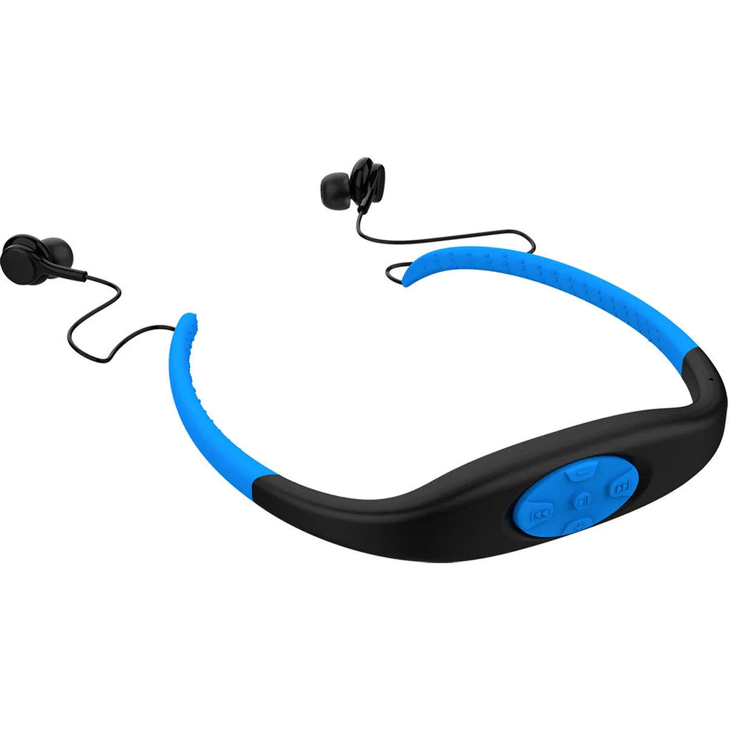 2 in 1 Bluetooth earphone and 8GB MP3 player, IPX8 waterproof neckband sport headset with mic, in Black.