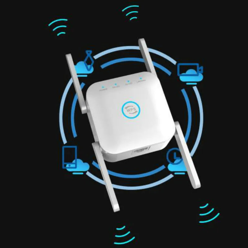 PIXLINK AC24 dual-band wireless router in black or white, showing ports and international power plug options.