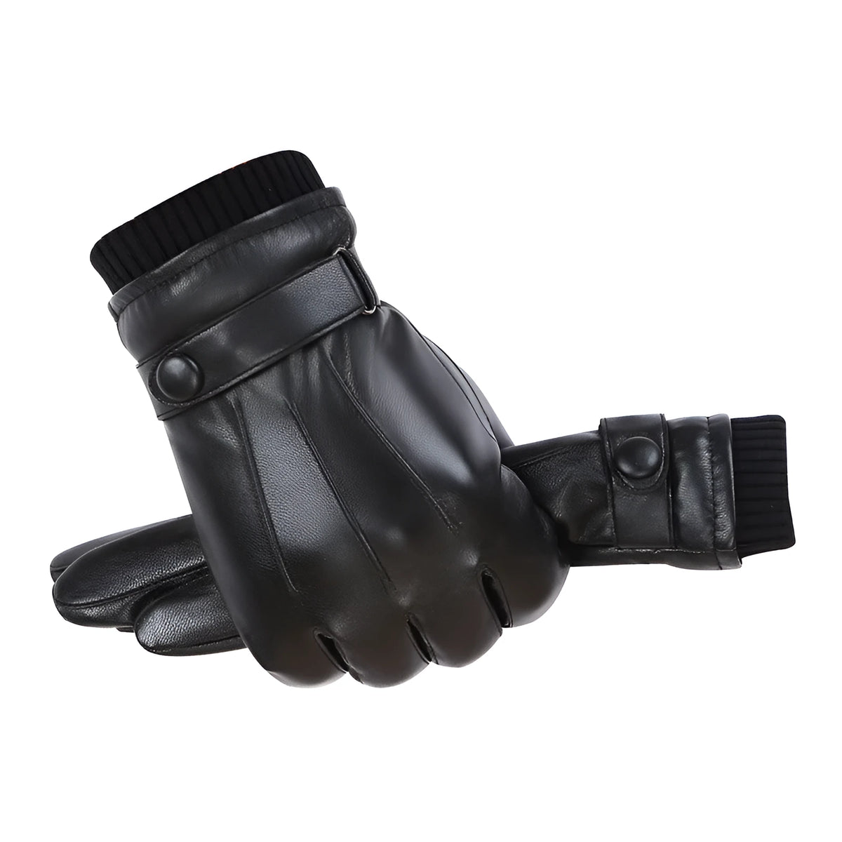 Men's PU leather touch screen gloves, autumn winter split finger style, black or white three-line design