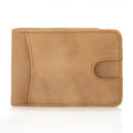 Men's brown RFID leather wallet showing card slots and compact 11cm design