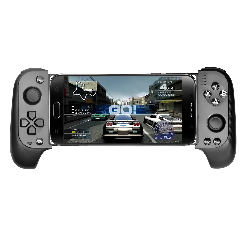 Cytec wireless Bluetooth telescopic game controller extended with smartphone attached in black colour
