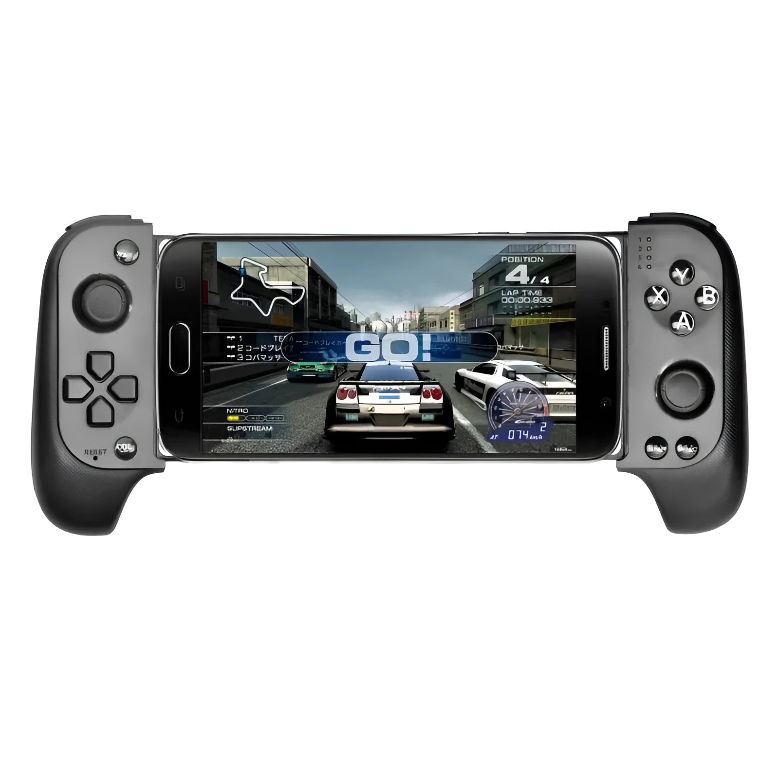 Cytec wireless Bluetooth telescopic game controller extended with smartphone attached in black colour