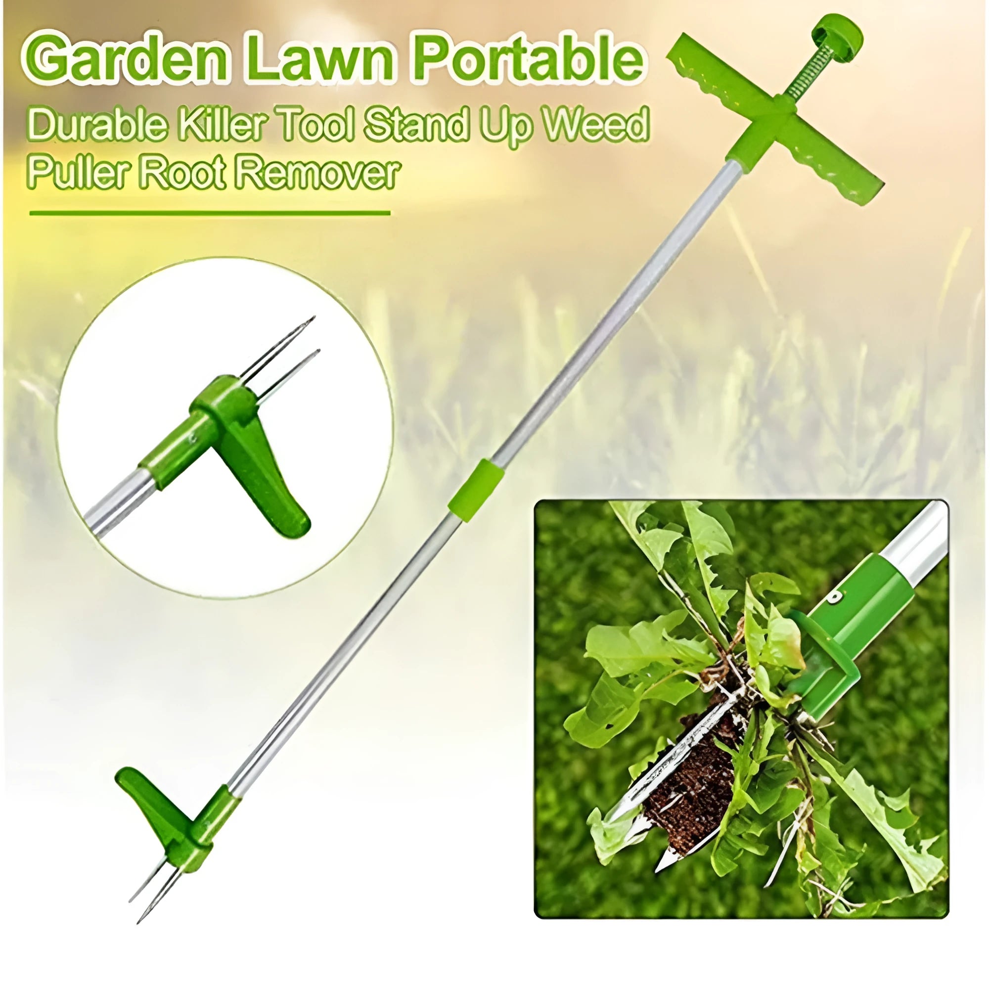Aluminium manual garden weeder with plastic components for standing weed removal